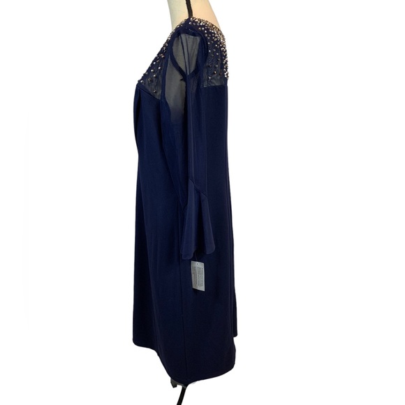 Alex Evenings Beaded Neckline Sheer Long Sleeve Navy Blue Dress - size 18 - Picture 7 of 10